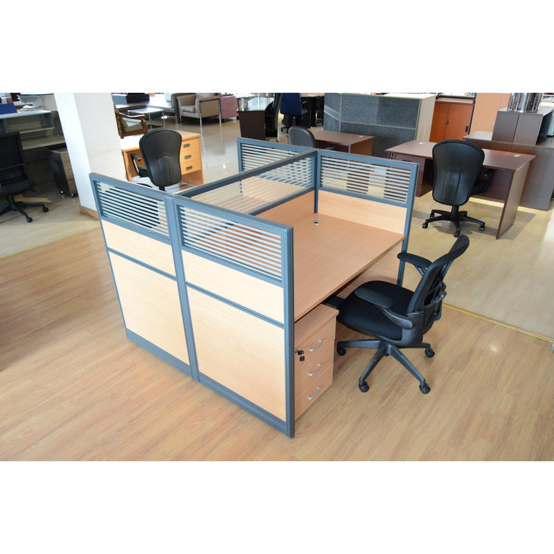 2-wayworkstation (Beech/Cherry) with aluminium partitions with Mobile - ML2W1270