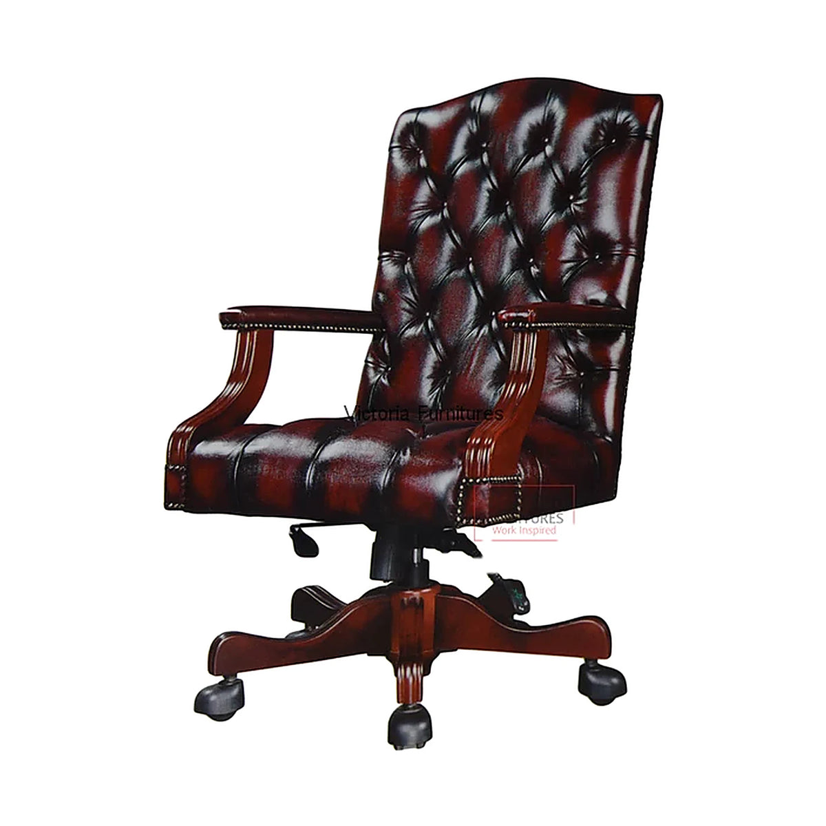 Medium-Back Antique Swivel Chair – Leather – A126