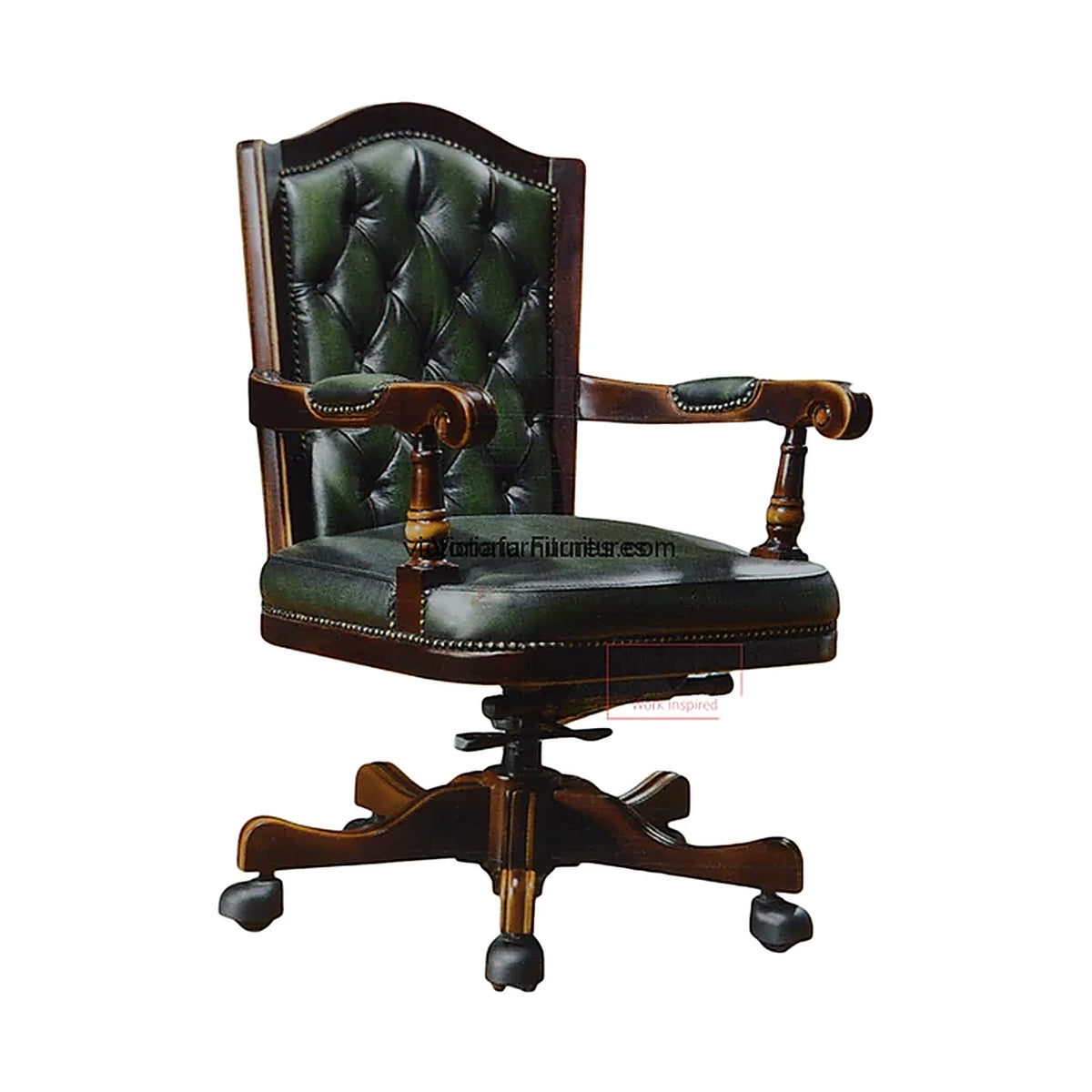 Medium-Back Antique Swivel Chair – Leather, Grey – B10#