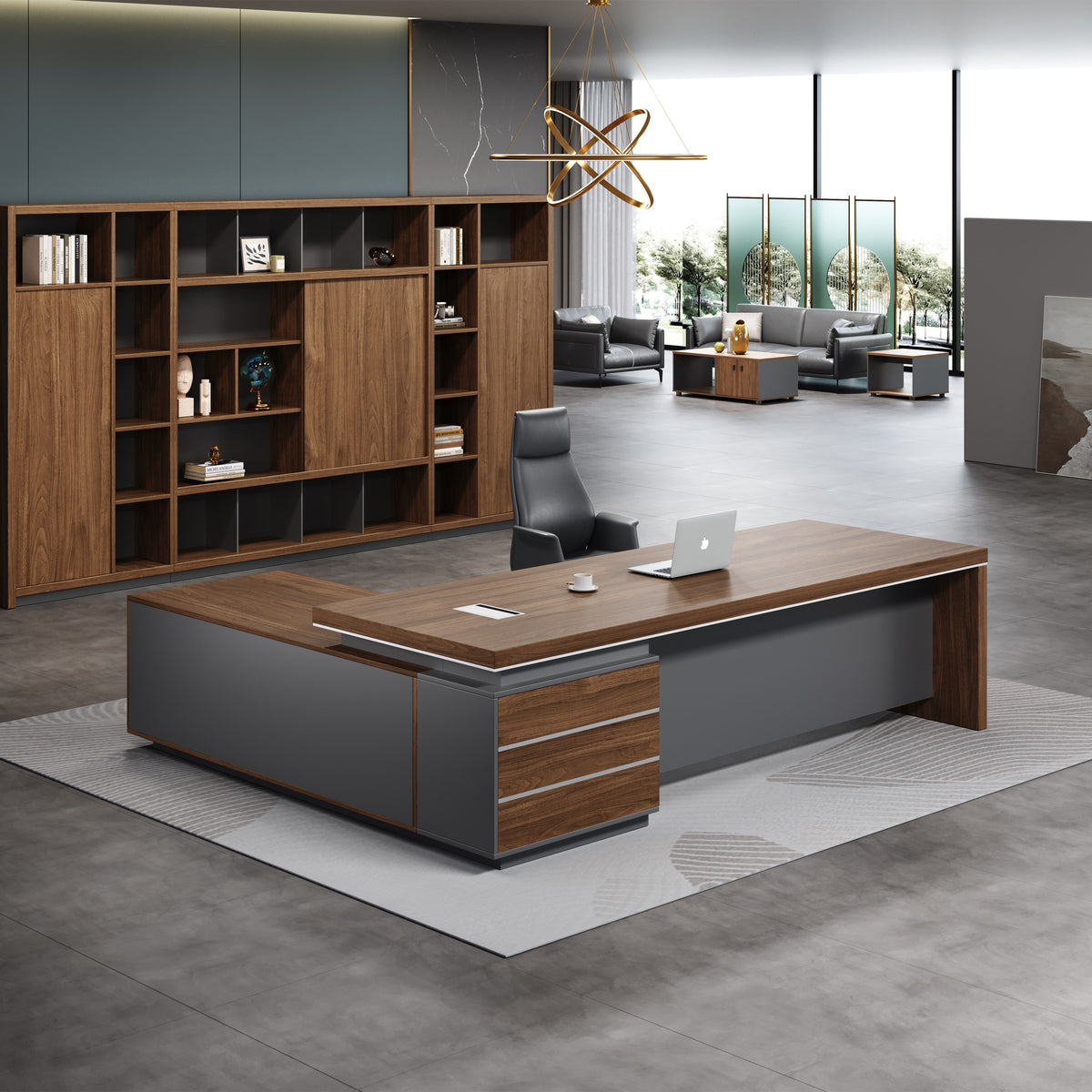 Executive Desk – 2000x1600mm, Walnut/Dark Grey – EDEN-A2032A