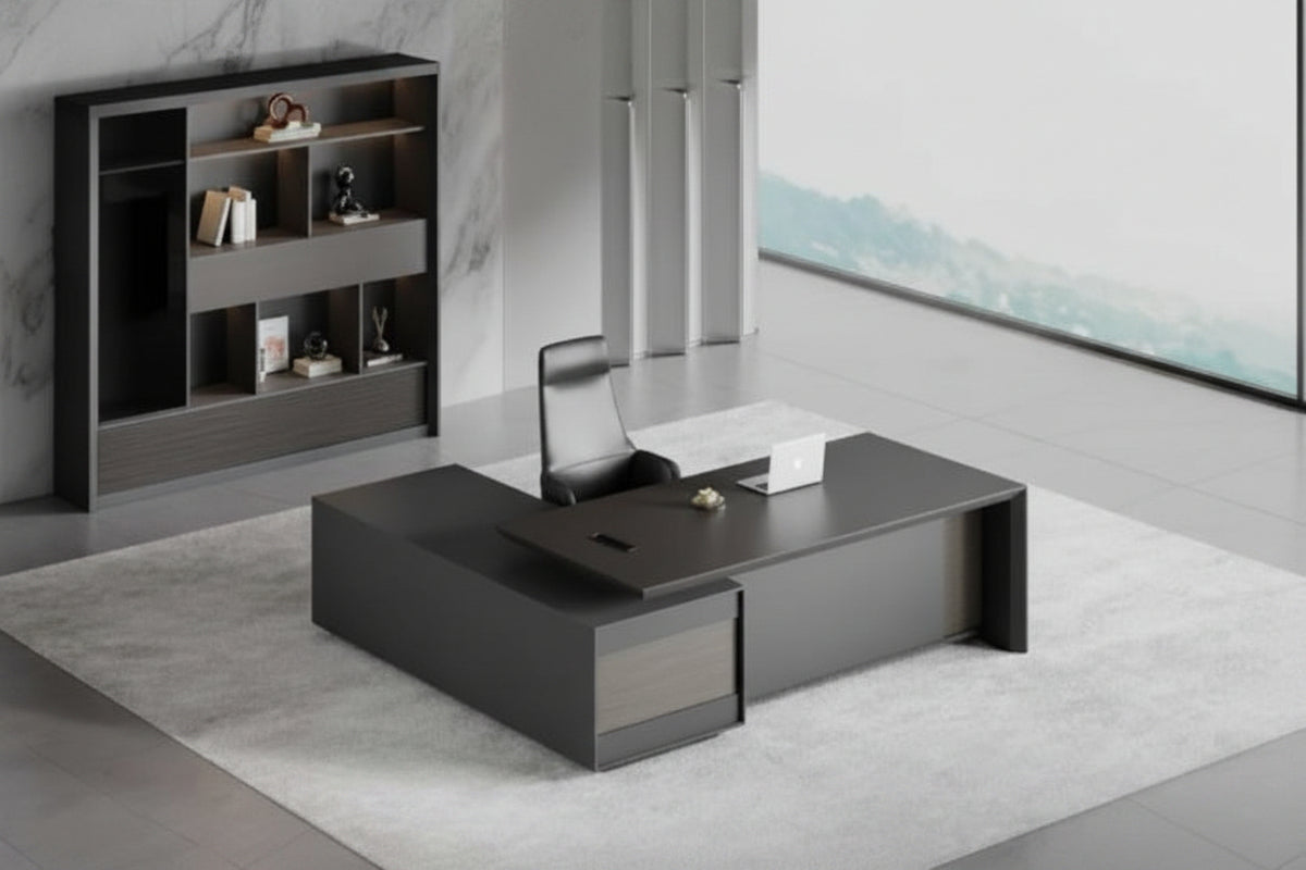 Executive Desk – 2000x1800mm, Walnut/Dark Grey – MIA03-2018