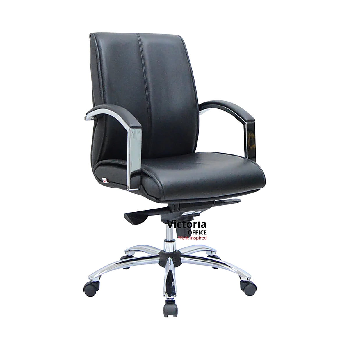 Medium-Back Swivel Office Chair – PU Leather, Black – M2158