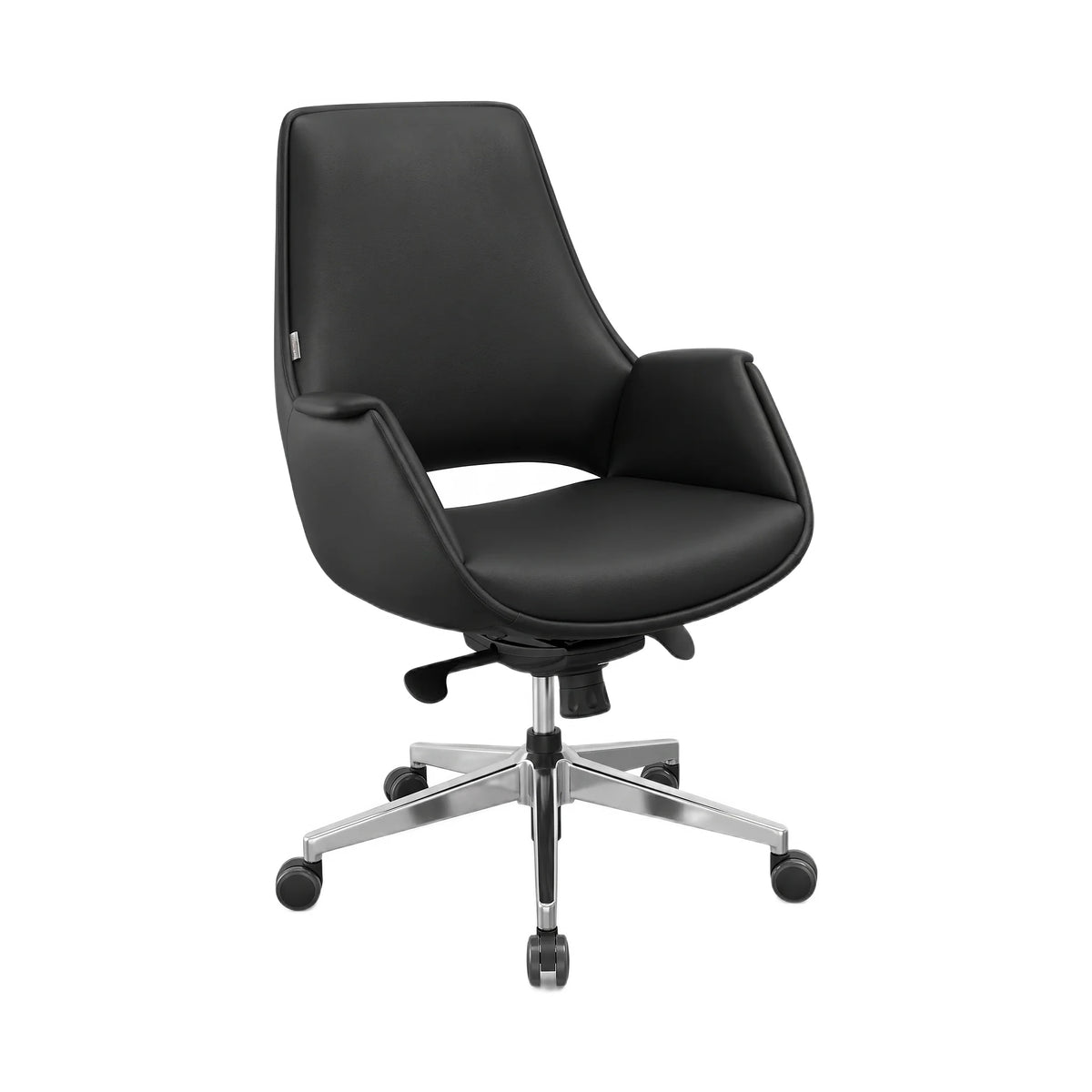 Medium-Back Swivel Office Chair – PU Leather, Black – M2240