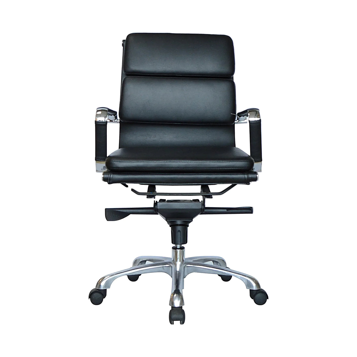 Medium-Back Swivel Office Chair – PU Leather, Black – SUNNY MP