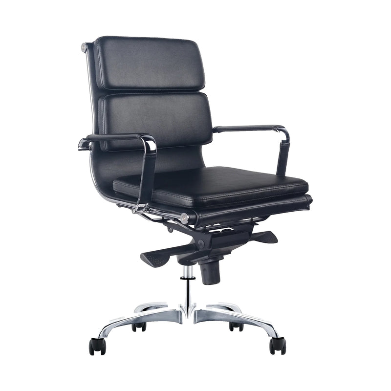 Medium-Back Swivel Office Chair – PU Leather, Black – SUNNY MP