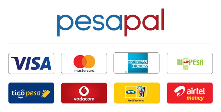 Pay with Pesapal: Visa, Mastercard, American Express, M-Pesa, Tigo Pesa, Vodacom, MTN Mobile Money and Airtel Money
